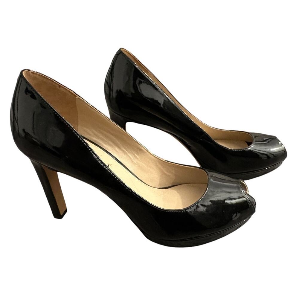 Via Spiga Black Patent Leather Peeptoe Pumps Size 8 NEW